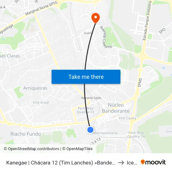 Kanegae | Chácara 12 (Tim Lanches) »Bandeirante» to Icesp map