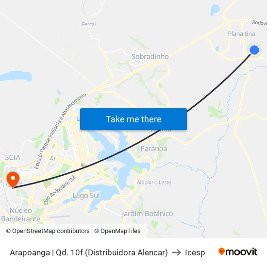 Arapoanga | Qd. 10f (Distribuidora Alencar) to Icesp map