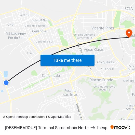 Terminal Samambaia Norte (Desembarque) to Icesp map