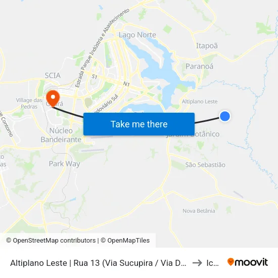 Altiplano Leste | Rua 13 (Via Sucupira / Via Das Acacias) to Icesp map