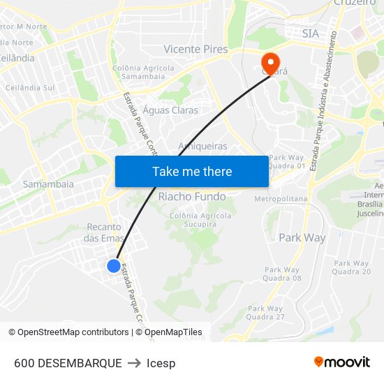 Terminal Recanto Das Emas 600 (Desembarque) to Icesp map