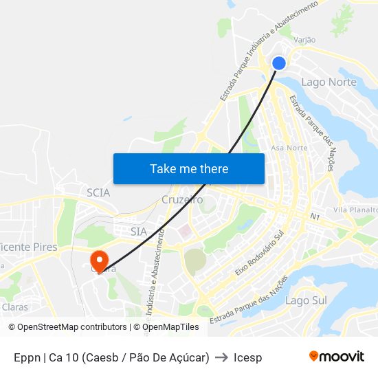 Eppn | Ca 10 (Caesb / Pão De Açúcar) to Icesp map