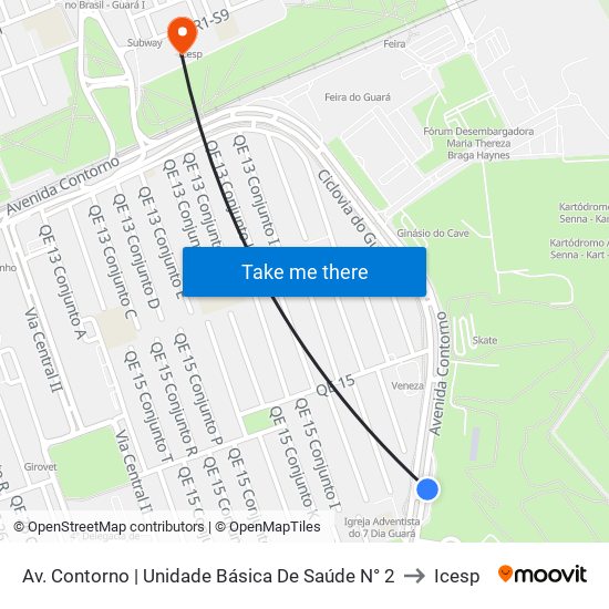 Av. Contorno | Unidade Básica De Saúde N° 2 to Icesp map