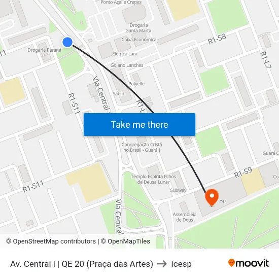 Av. Central l | QE 20 (Praça das Artes) to Icesp map