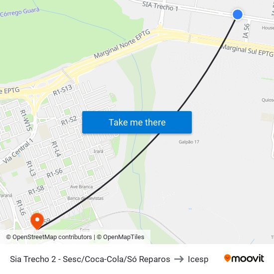 Sia Trecho 2 - Sesc/Coca-Cola/Só Reparos to Icesp map