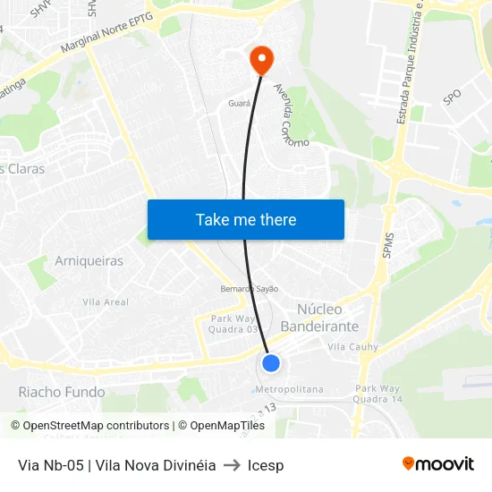 Via NB-5 | Vila Nova Divinéia to Icesp map