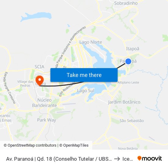 Av. Paranoá | Qd. 18 (Conselho Tutelar / UBS 1) to Icesp map