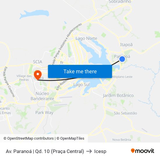 Av. Paranoá | Qd. 10 (Praça Central) to Icesp map