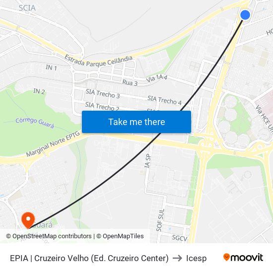 EPIA | Cruzeiro Velho (Ed. Cruzeiro Center) to Icesp map