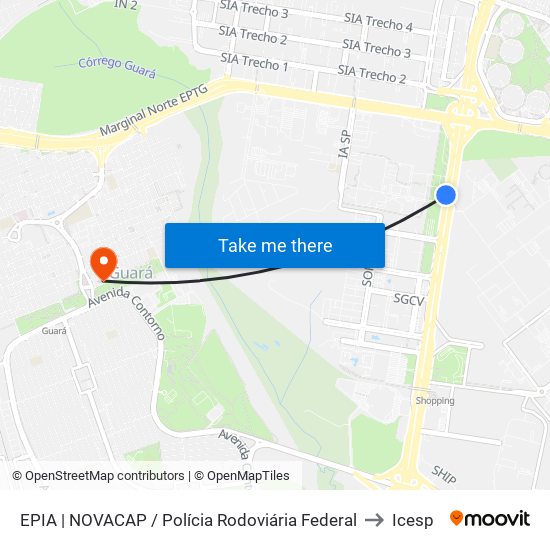 EPIA | NOVACAP / Polícia Rodoviária Federal to Icesp map