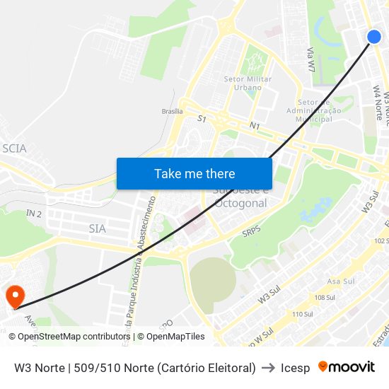 W3 Norte | 509/510 Norte (Cartório Eleitoral) to Icesp map