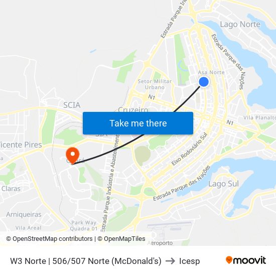 W3 Norte | 506/507 Norte (McDonald's) to Icesp map