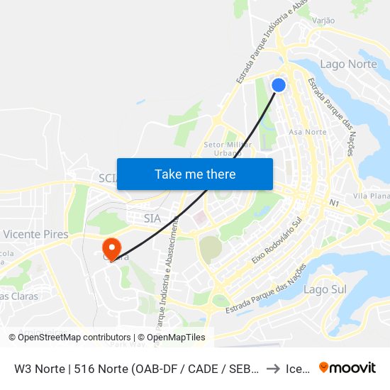 W3 Norte | 516 Norte (OAB-DF / CADE / SEBRAE) to Icesp map