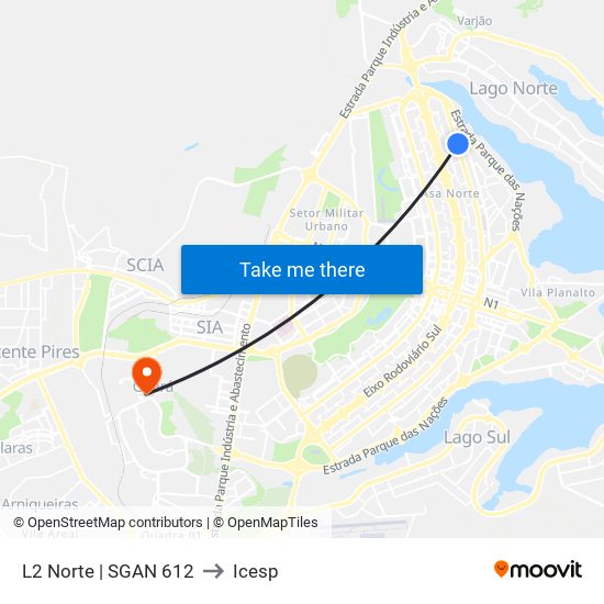 L2 Norte | SGAN 612 to Icesp map