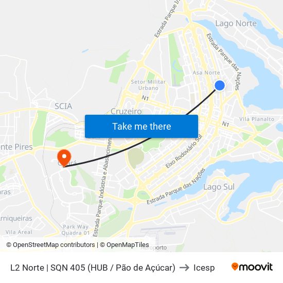 L2 Norte | SQN 405 (HUB / Pão de Açúcar) to Icesp map