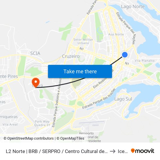 L2 Norte | BRB / SERPRO / Centro Cultural de Brasília to Icesp map