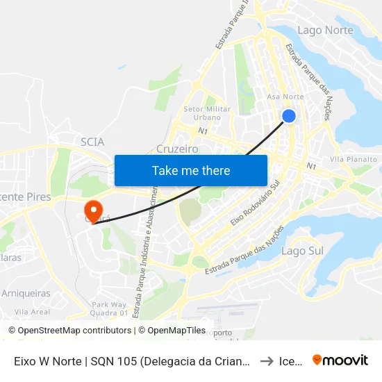 Eixo W Norte | SQN 105 (Delegacia da Criança) to Icesp map