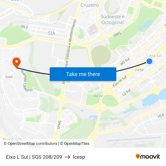 Eixo L Sul | SQS 208/209 to Icesp map