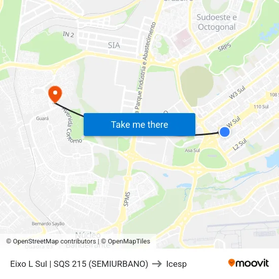 Eixo L Sul | SQS 215 (SEMIURBANO) to Icesp map