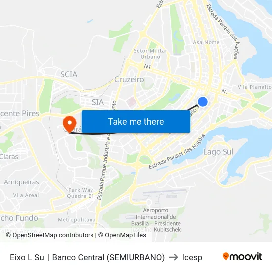 Eixo L Sul | Banco Central (SEMIURBANO) to Icesp map