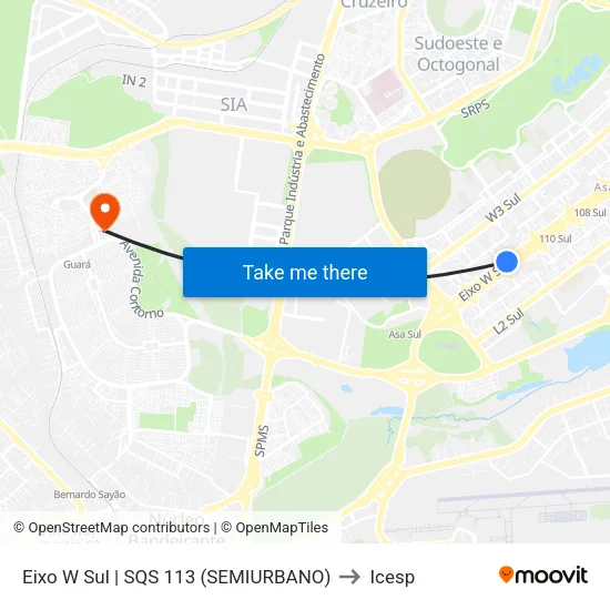 Eixo W Sul | SQS 113 (SEMIURBANO) to Icesp map