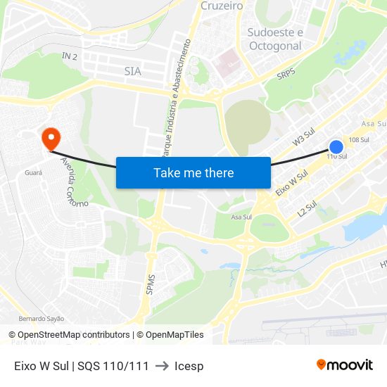 Eixo W Sul | SQS 110/111 to Icesp map