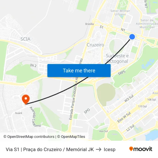 Via S1 | Praça do Cruzeiro / Memórial JK to Icesp map