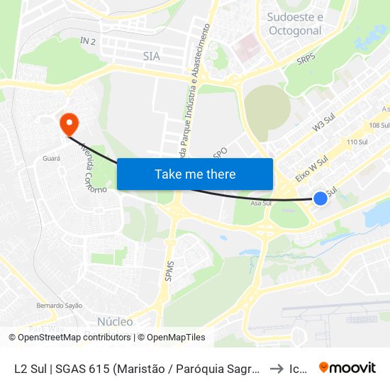 L2 Sul | SGAS 615 (Maristão / Paróquia Sagrado Coração) to Icesp map