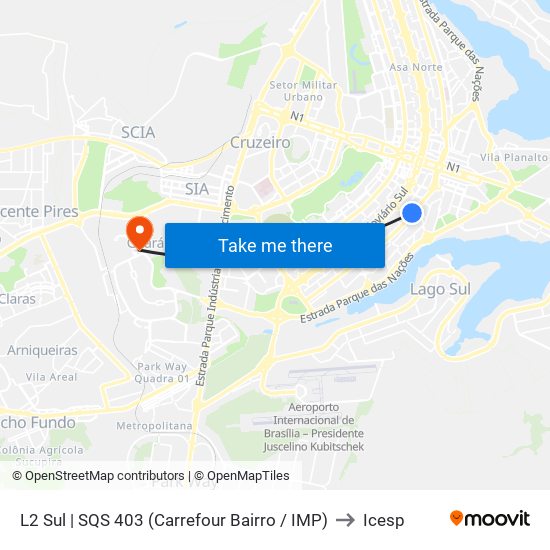 L2 Sul | SQS 403 (Carrefour Bairro / IMP) to Icesp map
