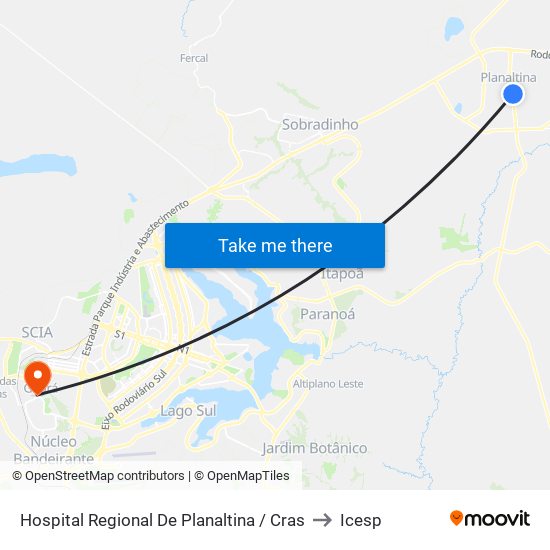 Hospital Regional De Planaltina / Cras to Icesp map