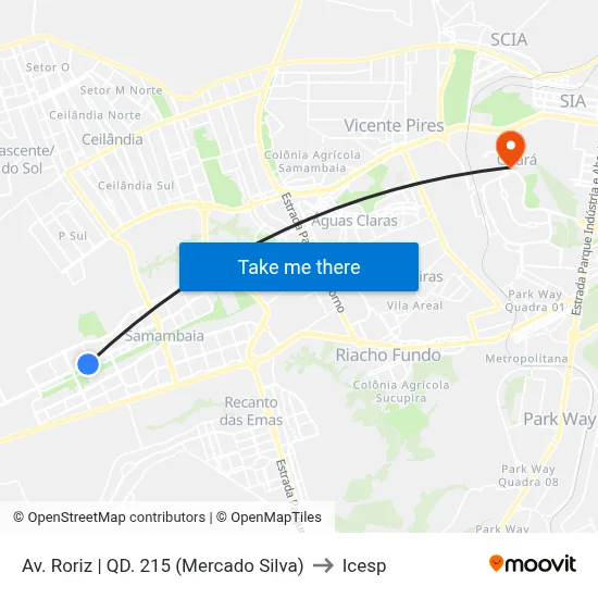 Av. Roriz | QD. 215 (Mercado Silva) to Icesp map
