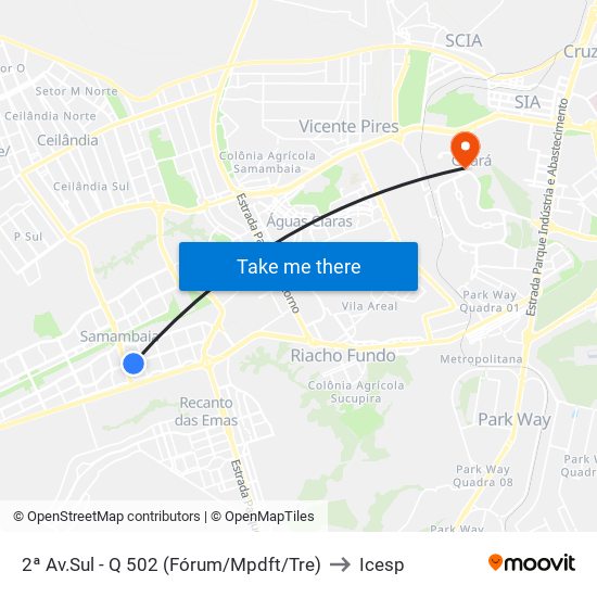 2ª Av.Sul - Q 502 (Fórum/Mpdft/Tre) to Icesp map