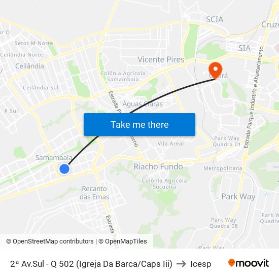 2ª Av.Sul - Q 502 (Igreja Da Barca/Caps Iii) to Icesp map