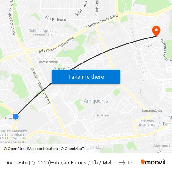 Av. Leste | Q. 122 (Estação Furnas / Ifb / Melhor Atacadista) to Icesp map