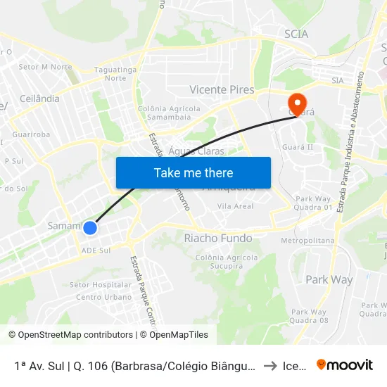 1ª Av. Sul | Q. 106 (Barbrasa/Colégio Biângulo) to Icesp map