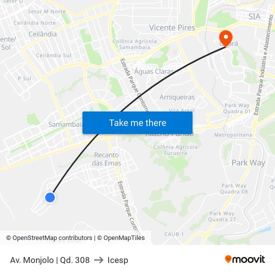 Av. Monjolo | Qd. 308 to Icesp map