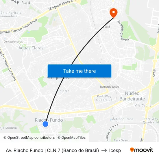 Av. Riacho Fundo | CLN 7 (Banco do Brasil) to Icesp map
