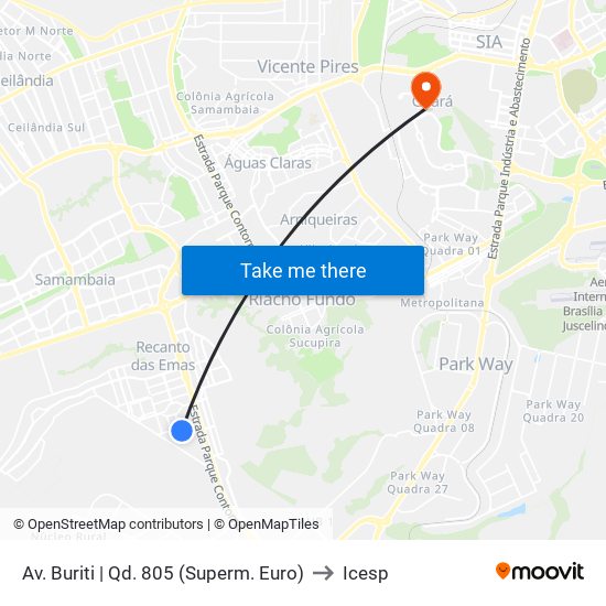 Av. Buriti | Qd. 805 (Superm. Euro) to Icesp map