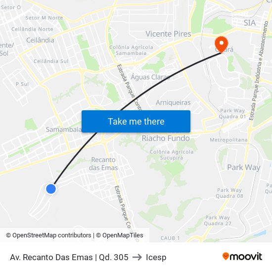 Av. Recanto Das Emas | Qd. 305 to Icesp map