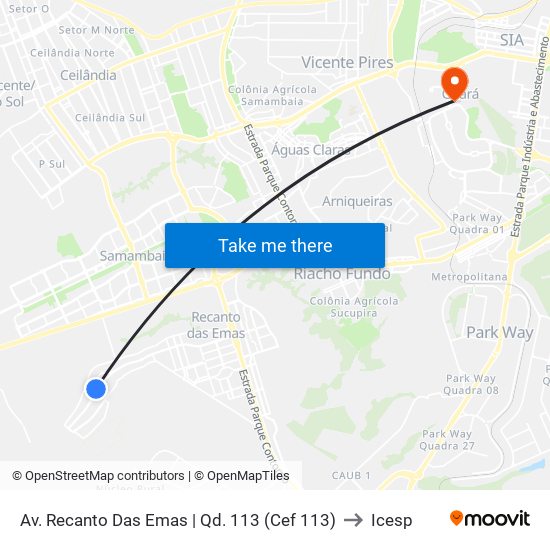 Av. Recanto Das Emas | Qd. 113 (Cef 113) to Icesp map