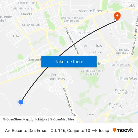 Av. Recanto Das Emas | Qd. 116, Conjunto 10 to Icesp map