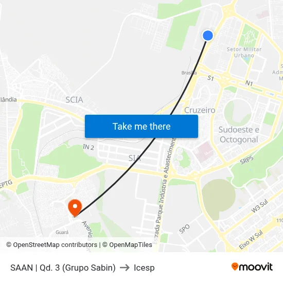 SAAN | Qd. 3 (Grupo Sabin) to Icesp map