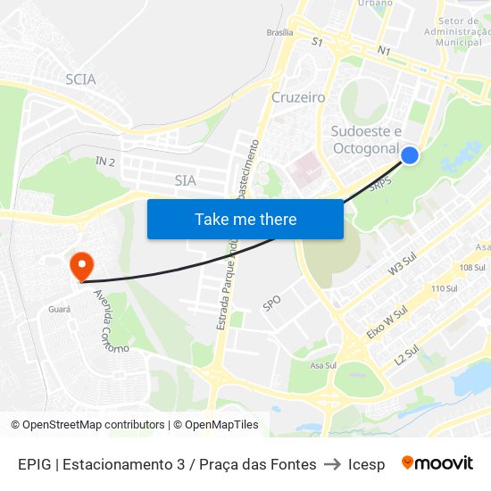 EPIG | Estacionamento 3 / Praça das Fontes to Icesp map