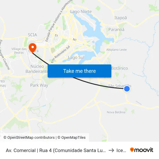 Av. Comercial | Rua 4 (Comunidade Santa Luzia) to Icesp map
