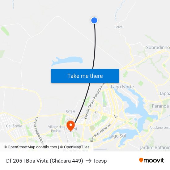 Df-205 | Boa Vista (Chácara 449) to Icesp map