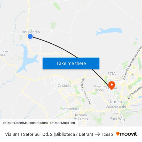 Via Sn1 | Setor Sul, Qd. 2 (Biblioteca / Detran) to Icesp map