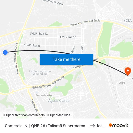 Comercial N. | QNE 26 (Talismã Supermercado) to Icesp map