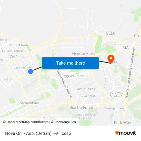 Nova Qnl - Ae 2 (Detran) to Icesp map