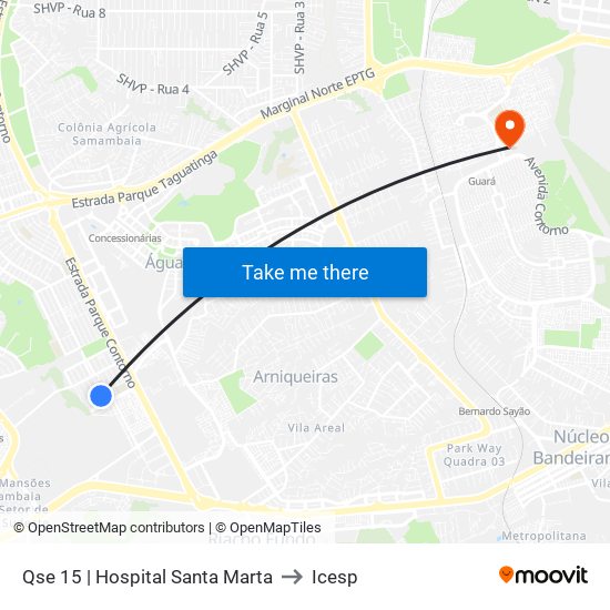 Qse 15 | Hospital Santa Marta to Icesp map