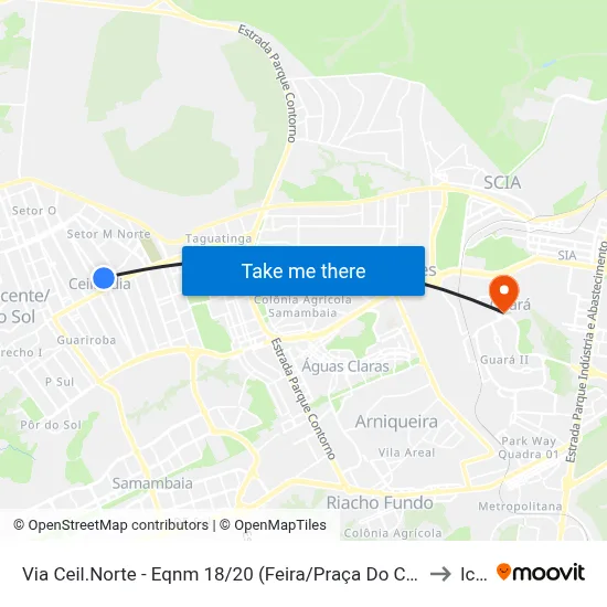 Via Ceil.Norte - Eqnm 18/20 (Feira/Praça Do Cidadão/Farmácia De Alto Custo) to Icesp map